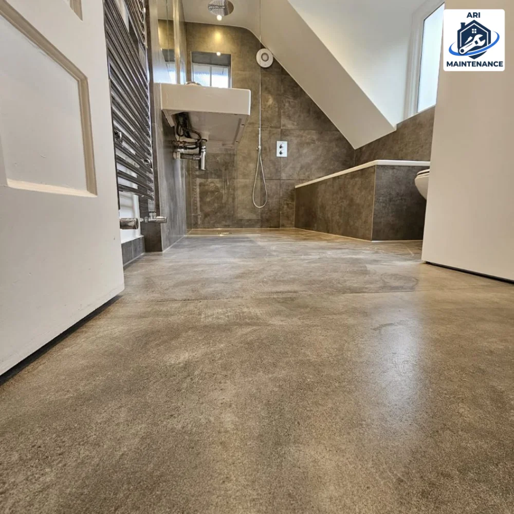 Premium polished concrete bathroom (alt angle)
